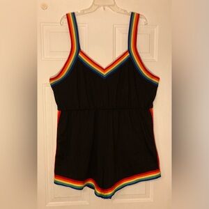 💫🖤🌈🖤💫SHEIN Curve Black Romper with Colorful Rainbow Trim